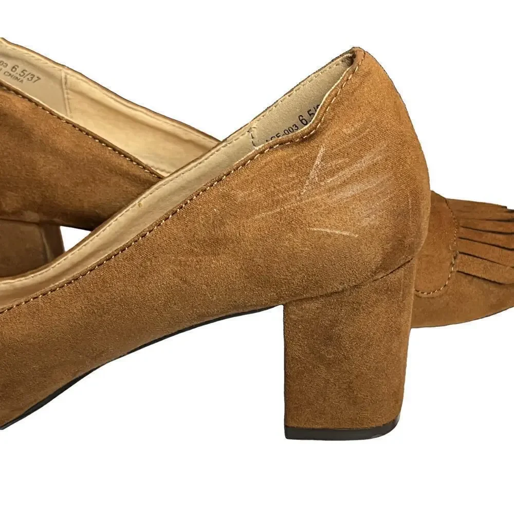 Chinese Laundry Anete Fringe Suede Block Heel Pumps sz 6.5 womens Oxford loafer